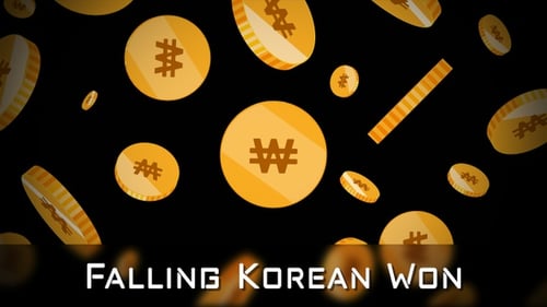 Falling Gold Korean Won Coins Flat Design Animation