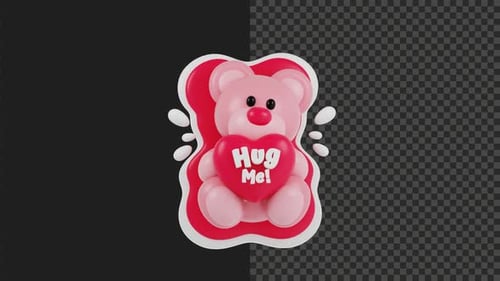 Cute 3D Pink Teddy Bear Holding Hug Me Heart Animation