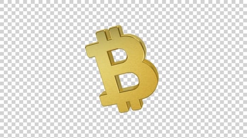 Golden 3D Bitcoin Symbol Rotating Animation Alpha Channel