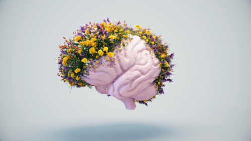 Blooming Brain with Growing Flowers Animation