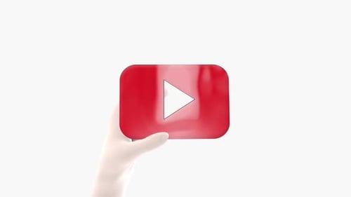 3D Hand Holds and Animates YouTube Play Button Icon