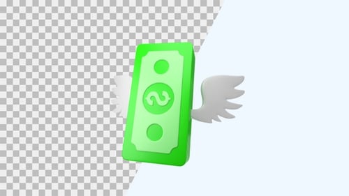 3D Animation Icon of Money with Wing | Alpha Channel
