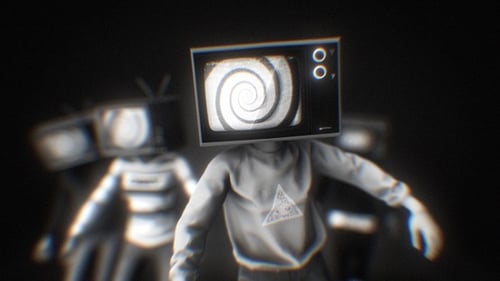 Glitch Retro TV Head People with Hypnotic Spiral Animation