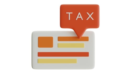 3D Illustration of Tax Document with Notification Bubble Isolated on White