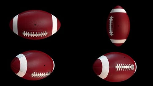 3d American Football Ball rotating on alpha background Pack. Seamless Loop.