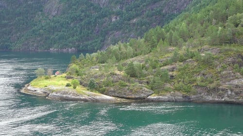 Beautiful view of the mountain range. Cruise on the fjords. Norway. The beauty of northern nature.