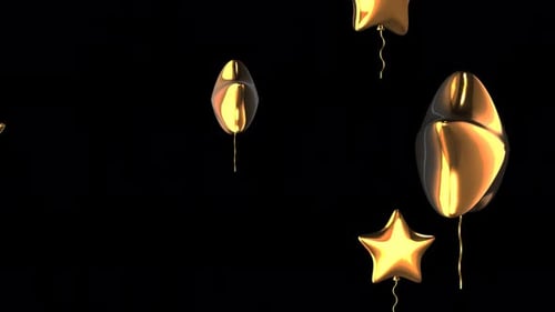 Gold star balloons flying in the air on a transparent background