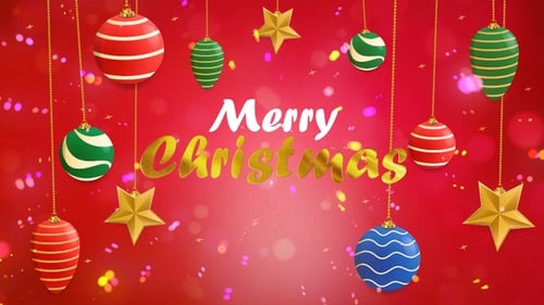 Festive Christmas Ornaments with Merry Christmas Text Title