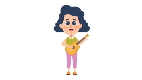 Animated Cartoon Girl Playing Acoustic Guitar Flat Design