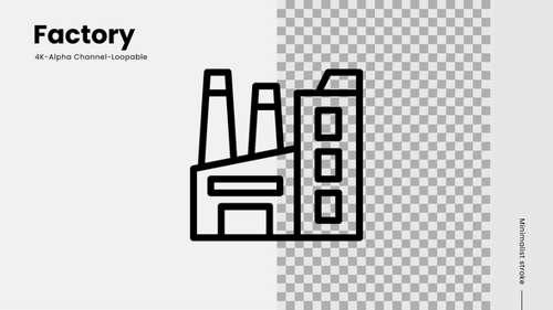 Animated Minimalist Line Art Factory Icon Loop with Alpha Channel