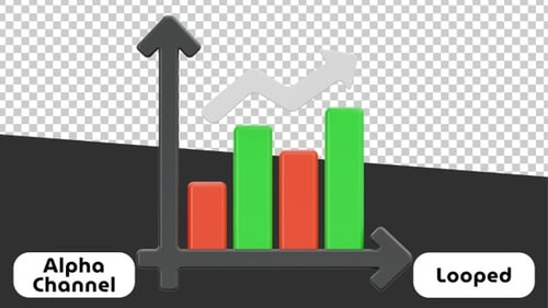 Business Growth Bar Chart with Trend Arrow 3D Animation | Alpha Channel
