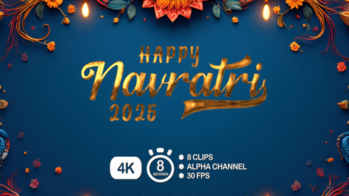 Happy Navratri 2025 Animated Metallic Script Title