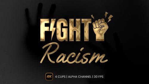 Fight Racism Text Reveal Animation with Metallic Raised Fist