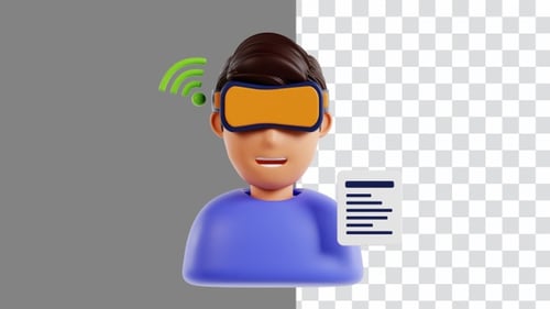 Animation 3D d'un homme portant des lunettes VR