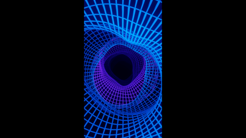 Vertical video blue and purple wireframe grid tunnel loop animation background