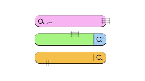 Search bar with magnifying glass neubrutalism UI elements animation set