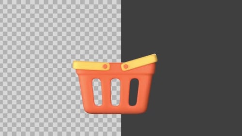 3D Shopping Basket Icon Rotating With Handles