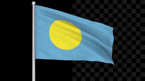 Realistic Waving Palau Flag with Alpha Channel