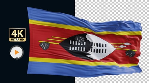 Realistic Eswatini Flag Waving on Transparent Background