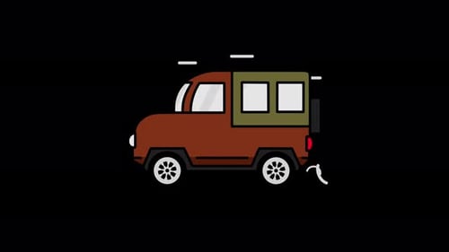 Brown jeep car icon animation 2d alpha background