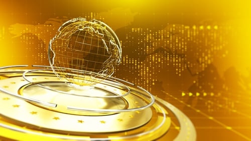Digital Golden Globe with Rotating Rings Broadcast Background