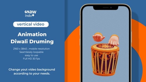 3D Animation Diwali Indian Drum Vertical Transparent Loop