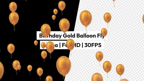 Shiny Gold Balloons Flying Alpha Overlay