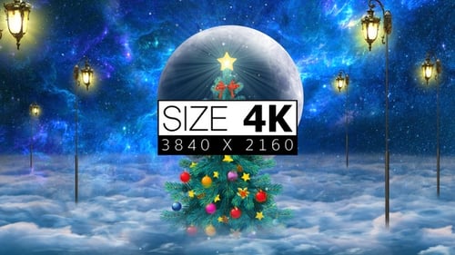 Magical Christmas Tree in Starry Night with Falling Snow