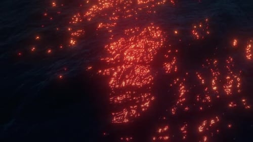 Fluid Red Orange Shimmering Lights on Dark Water Background