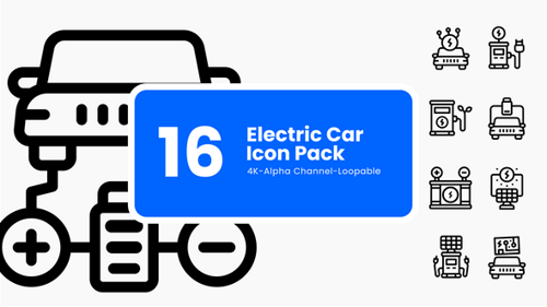 Animated Electric Car and Energy Line Icons Pack