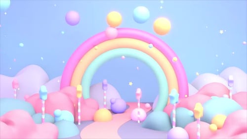 Whimsical Pastel Rainbow World Animated Background