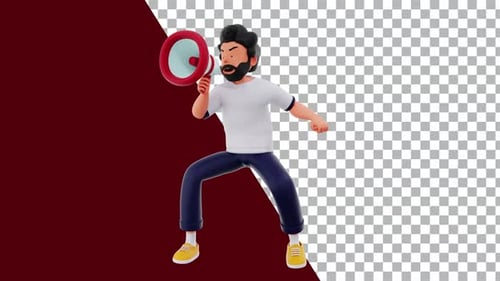 Animated 3D Man Shouting with Megaphone