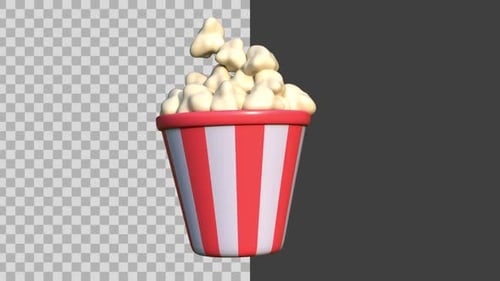 Looping 3D Popcorn Bucket Alpha Channel Animation