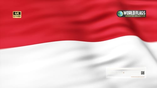 Waving Red and White National Flag Realistic Animation