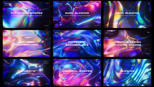 Iridescent Glossy Liquid Flowing Gradient Shapes Clean Backgrounds Pack