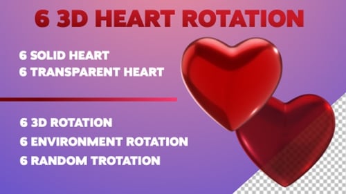 3D Rotating Red Hearts: Solid and Transparent Alpha Channel