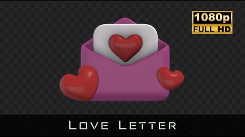3D Animated Love Letter Envelope with Floating Hearts