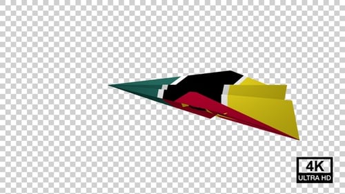 Animated 3D Paper Airplane with Mozambique Flag Flying