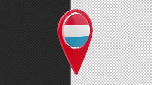 3D Rotating Map Pin with Luxembourg Flag Animation