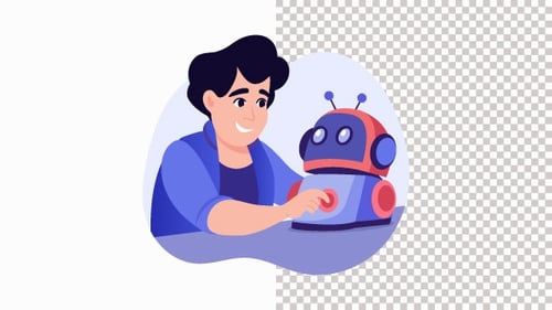 Young Inventor Programming Her Home Robot Animation Alpha Channel