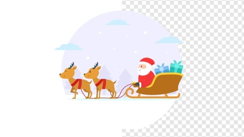Animated Flat Design Santa Claus with Reindeer Sleigh