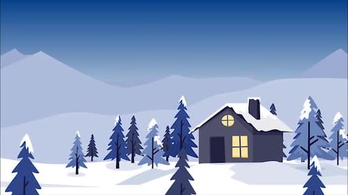 Flat Design Winter Landscape Panorama Animation