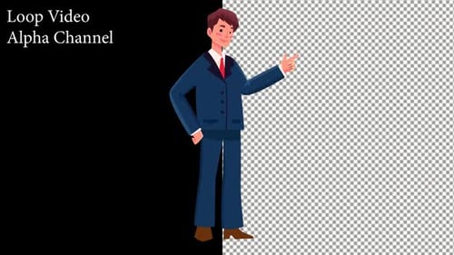 Animated Flat Design Businessman Pointing Character Loop
