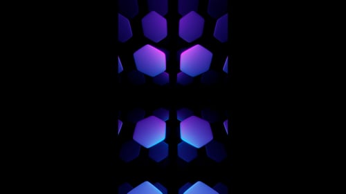 Vertical video blue and purple hexagon tunnel loop animation