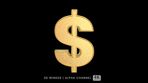 Golden Us Dollar Sign With Alpha Channel
