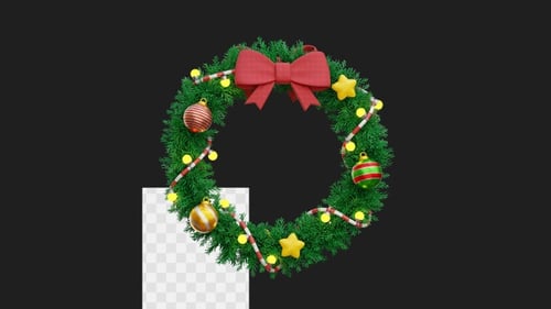 3D Animated Christmas Wreath with Ornaments and Lights