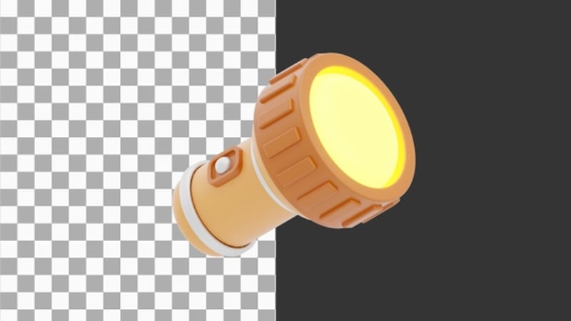 Animation icon of a blue and yellow flashlight shining light., Elements ...