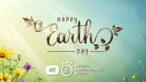 Happy Earth Day Decorative Text Reveal with Growing Leaves