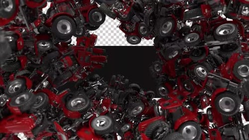 Red Tractors Pouring Down to Fill Screen