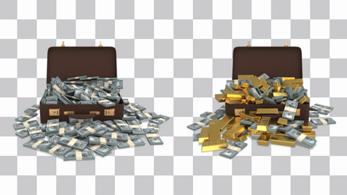 Briefcase Opening Revealing Money and Gold Animation